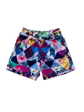 Surf Society Swimwear Men's Drawstring Lined Trunk Shorts Birds Multicolor Sz Sm